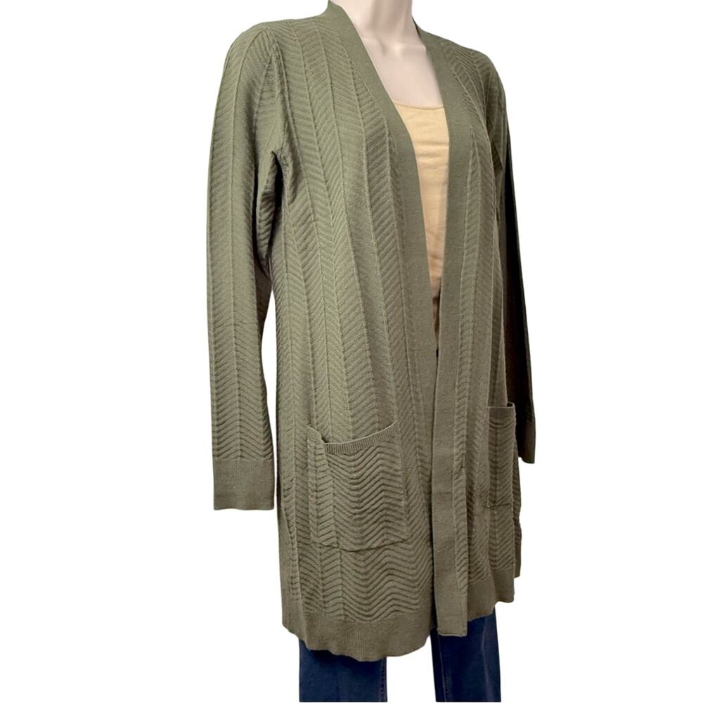 NWT Love Ellie Olive Green Cardigan Sweater Open Front Longer Length has Pockets - Picture 3 of 16